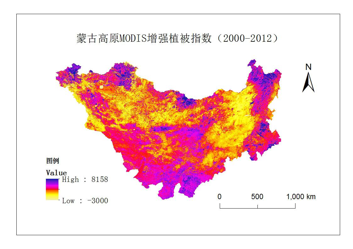 蒙古高原MODIS增强植被指数（2000-2012）