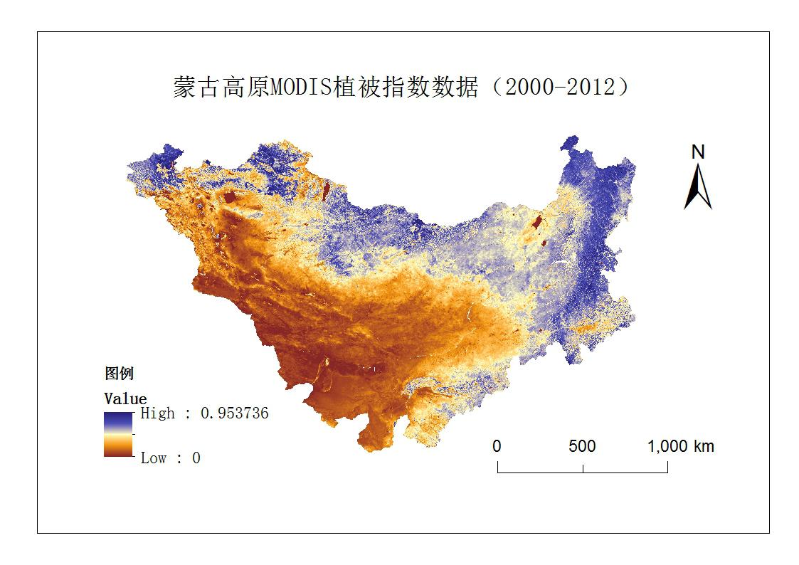 蒙古高原MODIS植被指数数据（2000-2012）